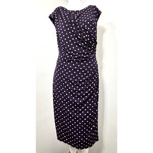 Connected Dress 10‎ Purple Polka Dot Sleeveless Ruched Romantic Classic Feminine